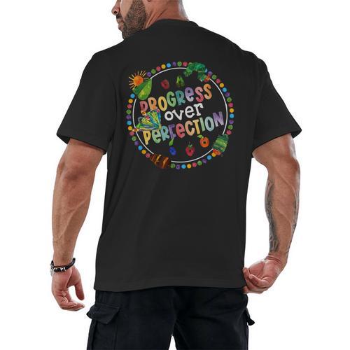 Progress Over Perfection Caterpillar Back To School Teacher Men's Back Print T-Shirt - teacherstshirts.com CA
