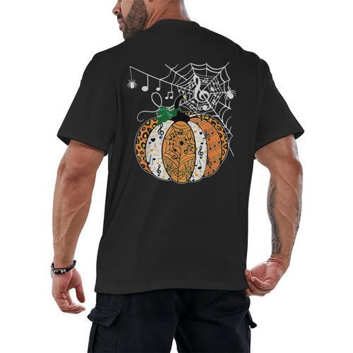 Pumpkin Music Teacher Halloween Fall Music Notes Autumn Men's Back Print T-Shirt - teacherstshirts.com AU