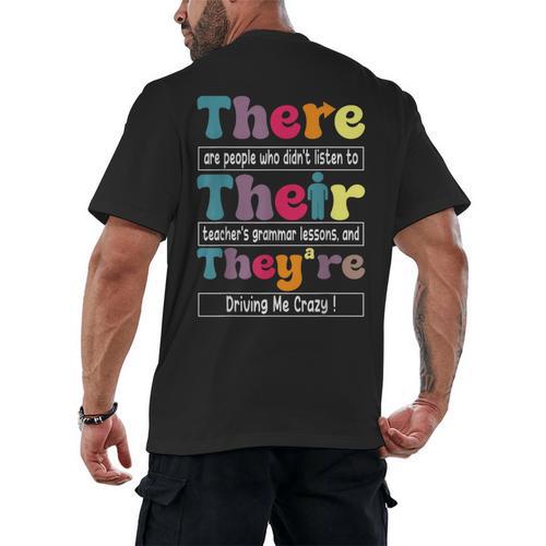 There Their They'Re English Teacher Grammar Memes Men's Back Print T-Shirt - teacherstshirts.com DE