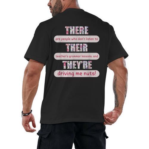 There Their They'Re Teacher English Grammar Police Men's Back Print T-Shirt - teacherstshirts.com DE