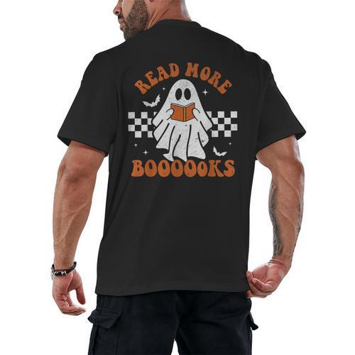 Read More Books Cute Ghost Reading Book Teacher Halloween Men's Back Print T-Shirt - teacherstshirts.com CA