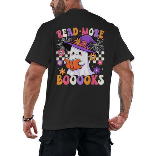 Read More Books Ghost Reading Book Teacher Halloween Men's Back Print T-Shirt - teacherstshirts.com CA