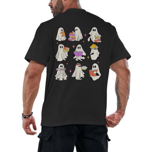 Read More Books Spooky Teacher Halloween Ghost Reading Book Men's Back Print T-Shirt - teacherstshirts.com CA