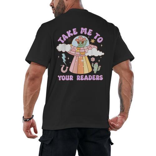 Take Me To Your Readers Alien Teacher Halloween Literacy Men's Back Print T-Shirt - teacherstshirts.com