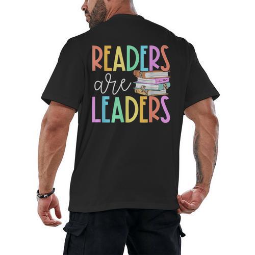 Readers Are Leaders Reading Book Lovers Teacher Women Kids Men's Back Print T-Shirt - teacherstshirts.com UK