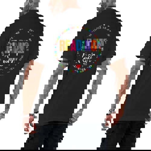 Reading Coach Teacher Interventionist Specialist Literacy Men&#x27;s Back Print T-Shirt - teacherstshirts.com