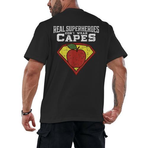 Real Superheroes Don't Wear Capes Teacher Shirt Teaching Te Men's Back Print T-Shirt - teacherstshirts.com UK