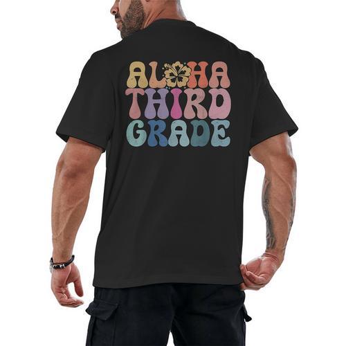 Retro Aloha Third Grade Teacher Summer Vacation Beach Hawaii Men's Back Print T-Shirt - teacherstshirts.com