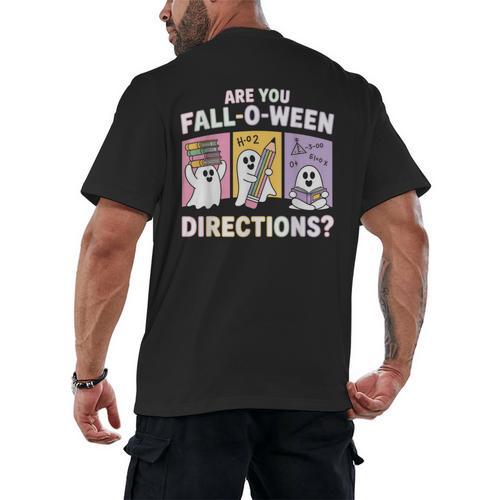 Retro Are You Fall O Ween Directions Teacher Halloween Ghost Men's Back Print T-Shirt - teacherstshirts.com AU