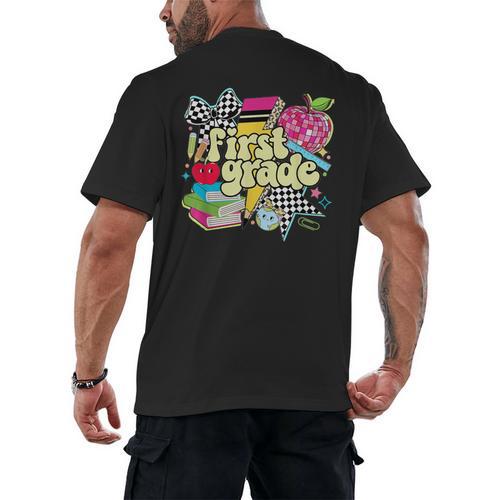 Retro First Grade Teacher Disco Ball Coquette Back To School Men's Back Print T-Shirt - teacherstshirts.com