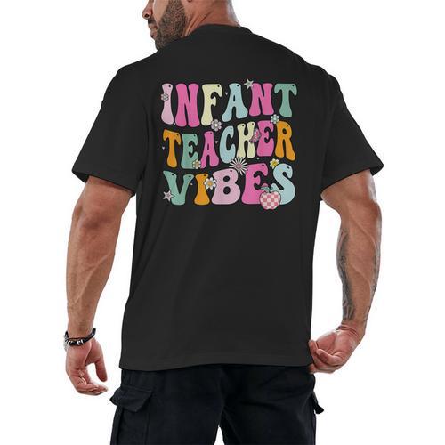 Retro Infant Teacher Vibes Women Daycare Teacher Men's Back Print T-Shirt - teacherstshirts.com DE