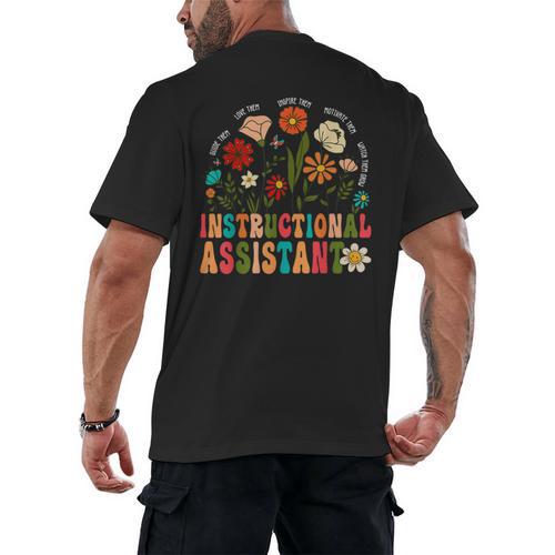 Retro Instructional Assistant Wildflowers Teacher Aide Men's Back Print T-Shirt - teacherstshirts.com AU