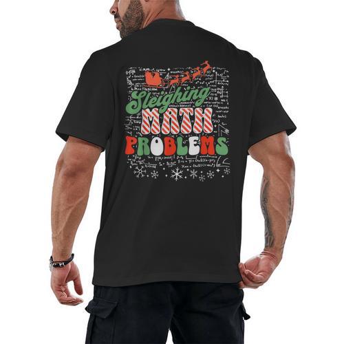 Retro Sleighing Math Problems Santa Math Teacher Christmas Men's Back Print T-Shirt - teacherstshirts.com DE