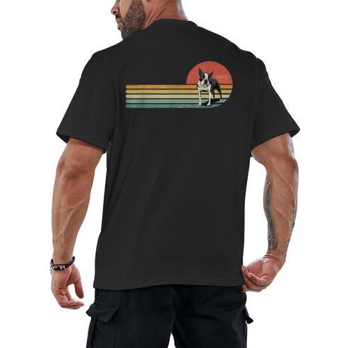 Retro Vintage Boston Terrier Dog Lover Boston Terrier Mom Men's Back Print T-Shirt - Bostonterriersmerch.com