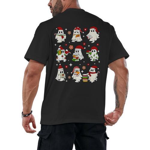 Santa Ghost Reading Books Christmas Library Teacher Men's Back Print T-Shirt - teacherstshirts.com DE