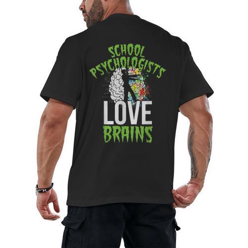 School Psychologists Love Brains Halloween Teacher Counselor Men's Back Print T-Shirt - teacherstshirts.com AU