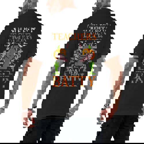 School Teacher A Bit Batty Teaching Bat Halloween Costume Men&#x27;s Back Print T-Shirt - teacherstshirts.com