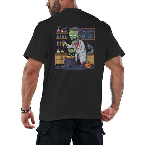 Science Teacher Halloween Shirt Zombie Chemistry Scientist Men's Back Print T-Shirt - teacherstshirts.com