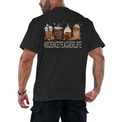 Science Teacher Horror Fall Coffee Halloween Pumpkin Autumn Men's Back Print T-Shirt - teacherstshirts.com DE