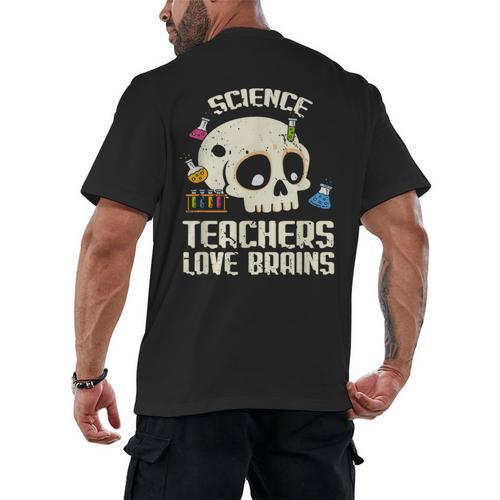 Science Teachers Love Brains Teachers Halloween Men's Back Print T-Shirt - teacherstshirts.com AU