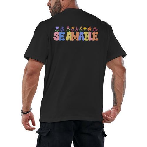 Se Amable Be Kind In Spanish Groovy Teacher Flowers Men's Back Print T-Shirt - teacherstshirts.com AU