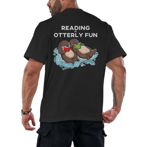 Sea Otter Book Reading Shirt For Bookworm Teachers Men's Back Print T-Shirt - teacherstshirts.com UK