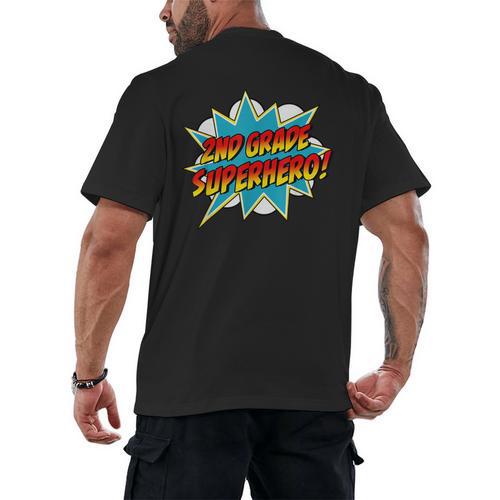 Second Grade Superhero Teacher Student 2nd Grade Comic Retro Men's Back Print T-Shirt - teacherstshirts.com