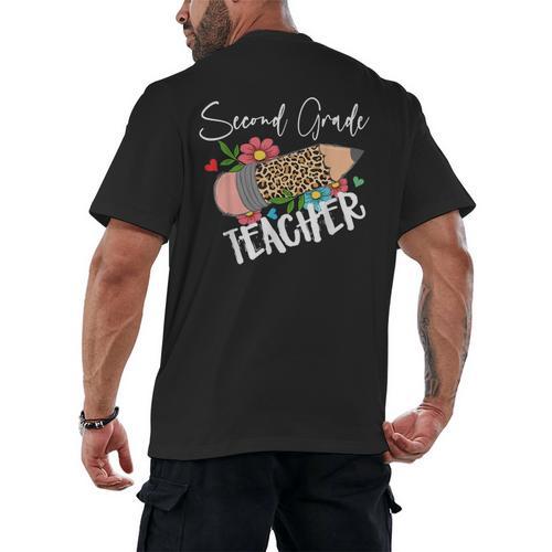 Second Grade Teacher Leopard Pencil 2nd Grade Women Teacher Men's Back Print T-Shirt - teacherstshirts.com UK