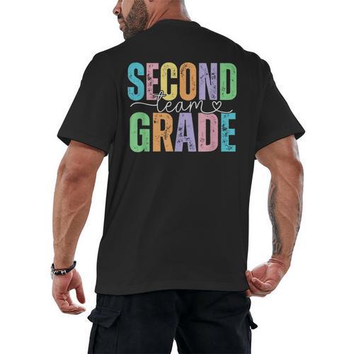 Second Grade Team Heart Teacher Student Back To School Girls Men's Back Print T-Shirt - teacherstshirts.com