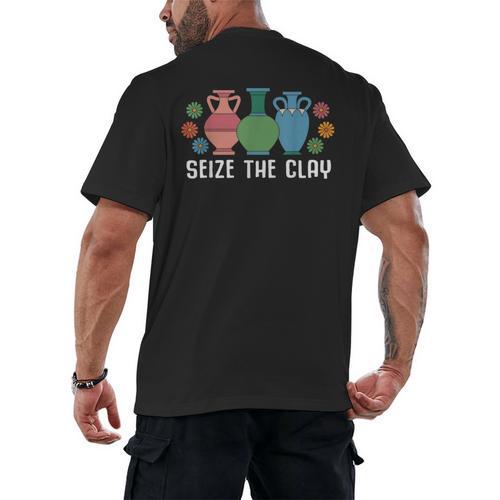 Seize The Clay Pottery Teacher Ceramics Potter Maker Men's Back Print T-Shirt - teacherstshirts.com AU