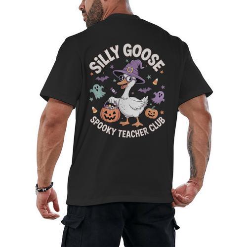 Silly Goose Spooky Teacher Club Halloween Witch Ghost Men's Back Print T-Shirt - teacherstshirts.com AU