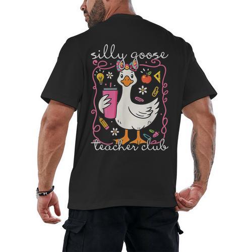 Silly Goose Teacher Club Animal Lover Groovy Teacher Men's Back Print T-Shirt - teacherstshirts.com CA