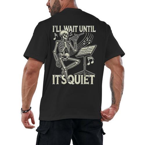 Skeleton Music Teacher I'Ll Wait Until It's Quiet Men's Back Print T-Shirt - teacherstshirts.com AU