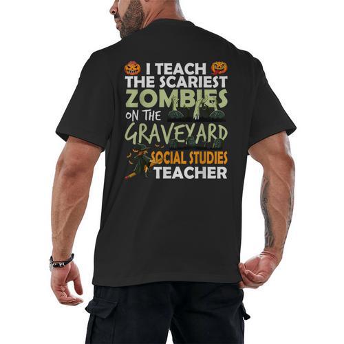 Social Studies Teacher Teach Scariest Zombies On Graveyard For Men Women Men's Back Print T-Shirt - teacherstshirts.com AU