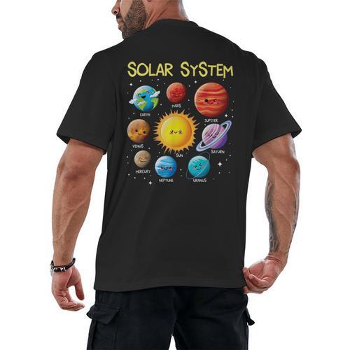 Solar System Cute Face Planets Space Science Teacher School Men's Back Print T-Shirt - teacherstshirts.com AU