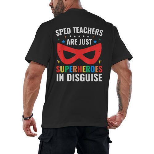 SPED Teacher Are Just Superheroes Disguise Special Education Men's Back Print T-Shirt - teacherstshirts.com CA