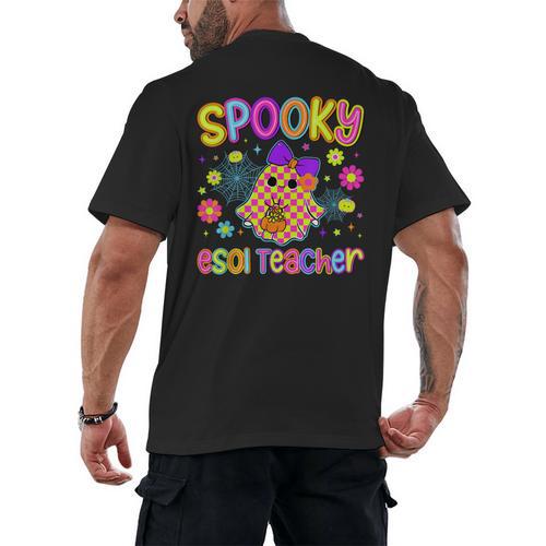 Spooky ESOL Teacher Halloween ESOL Teaching Coquette Men's Back Print T-Shirt - teacherstshirts.com