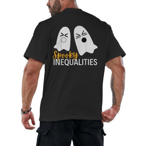 Spooky Ghost Inequalities Halloween Math Teacher Men's Back Print T-Shirt - teacherstshirts.com