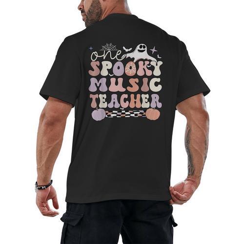 Spooky Music Teacher Halloween Music Teaching Men Women Men's Back Print T-Shirt - teacherstshirts.com AU