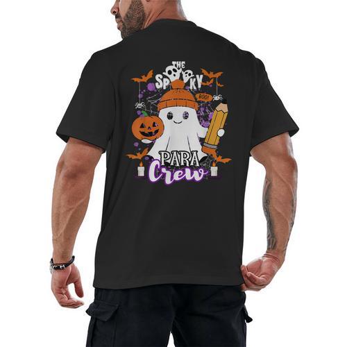 Spooky Para Crew Ghost Halloween Paraprofessional Teacher Men's Back Print T-Shirt - teacherstshirts.com DE