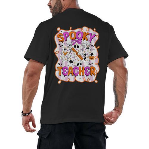 Spooky Teacher Ghost Pencil Teacher Halloween Teacher Men's Back Print T-Shirt - teacherstshirts.com DE