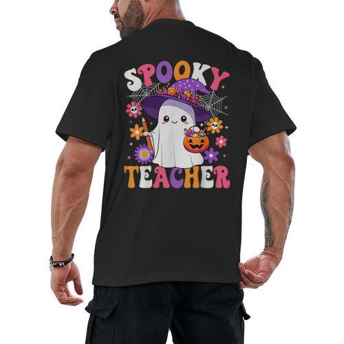 Spooky Teacher Halloween Cute Halloween Teacher Ghost Men's Back Print T-Shirt - teacherstshirts.com