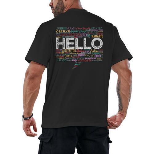 Start With Hello Different World Language Learning Teacher Men's Back Print T-Shirt - teacherstshirts.com DE