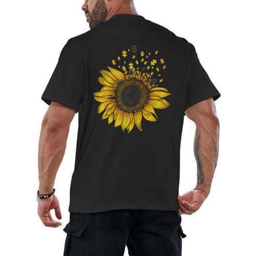 Sunflower Puzzle Pieces Autism Awareness For Mom Teacher For Women Men's Back Print T-Shirt - teacherstshirts.com DE