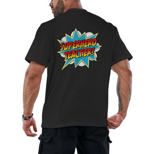 Superhero Teacher Retro Comic Teaching Superpower Men's Back Print T-Shirt - teacherstshirts.com DE