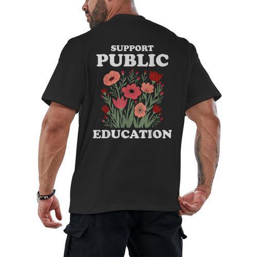 Support Public Education Cute Floral Teacher Red For Ed Men's Back Print T-Shirt - teacherstshirts.com AU
