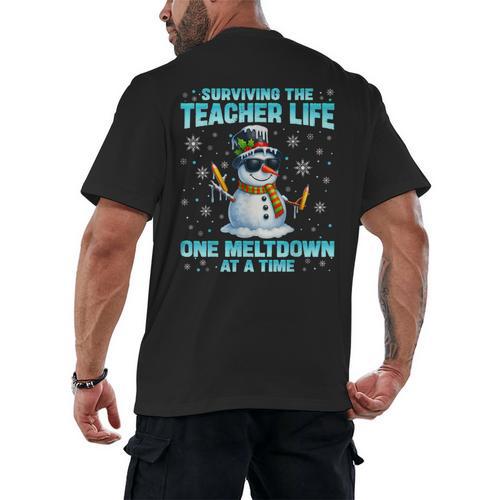 Surviving The Teacher Life Pjs Pajamas Christmas Xmas Teache Men's Back Print T-Shirt - teacherstshirts.com DE