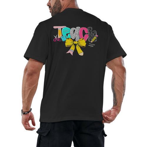 Teach Coquette Bow Teacher Back To School Happy First Day Men's Back Print T-Shirt - teacherstshirts.com AU