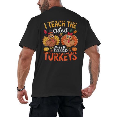 I Teach The Cutest Little Turkeys Teacher Thanksgiving Men's Back Print T-Shirt - teacherstshirts.com AU