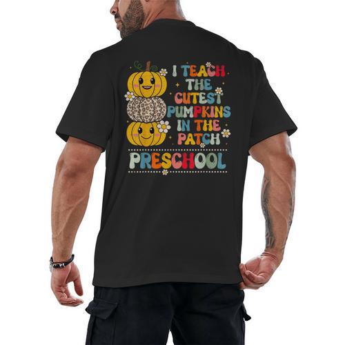 I Teach The Cutest Pumpkins Preschool Teacher Halloween Men's Back Print T-Shirt - teacherstshirts.com